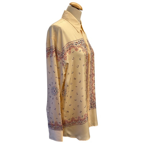 CELINE Beige Print Twill Silk Shirt Size 36