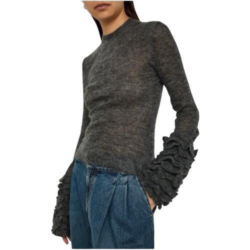ALAÏA Ruffled Mohair-Blend Sweater Size 38