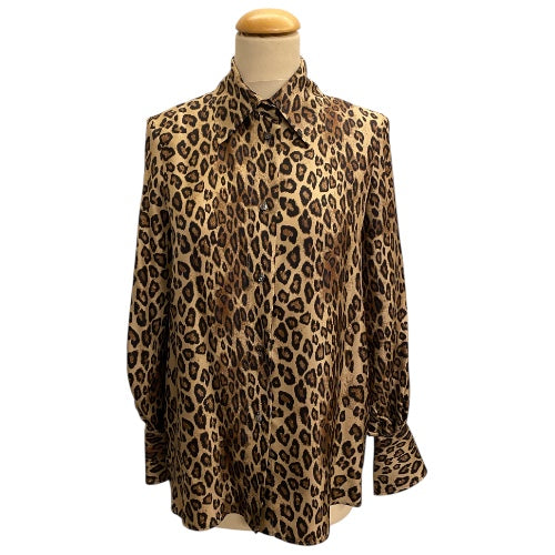 ALBERTO BIANI Leopard-Print Silk Shirt Size It 40