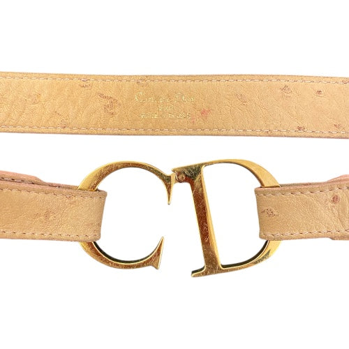 CHRISTIAN DIOR Ostrich Embossed Leather CD Buckle Belt 70