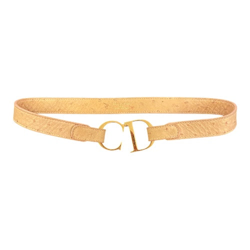 CHRISTIAN DIOR Ostrich Embossed Leather CD Buckle Belt 70