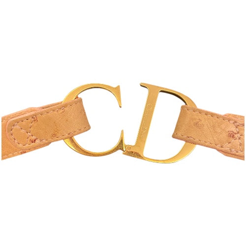 CHRISTIAN DIOR Ostrich Embossed Leather CD Buckle Belt 70