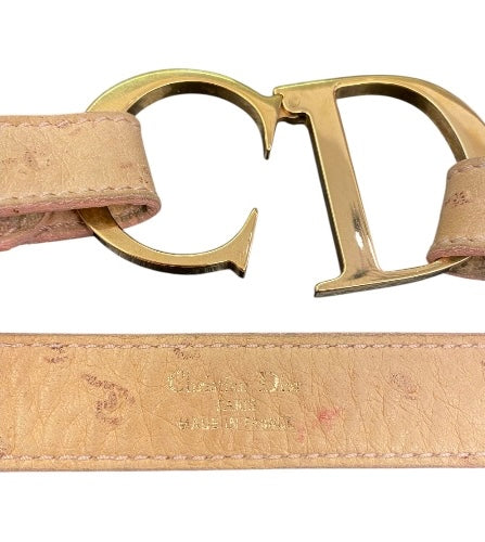 CHRISTIAN DIOR Ostrich Embossed Leather CD Buckle Belt 70