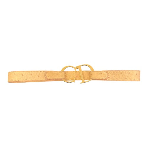 CHRISTIAN DIOR Ostrich Embossed Leather CD Buckle Belt 70