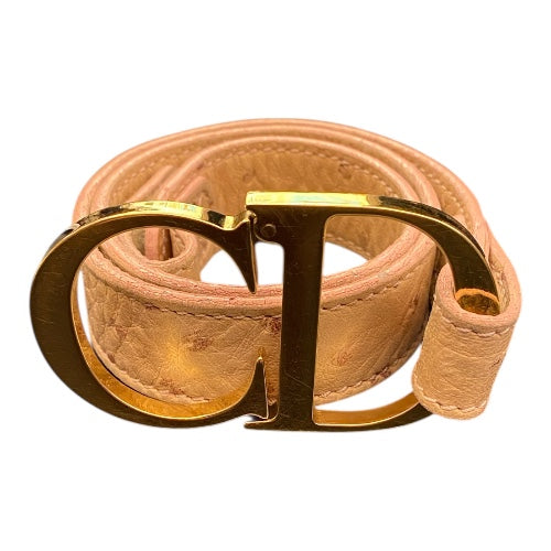 CHRISTIAN DIOR Ostrich Embossed Leather CD Buckle Belt 70