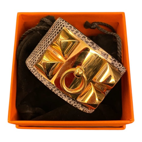 HERMÈS Collier de Chien Lizard Skin Leather Cuff Bracelet