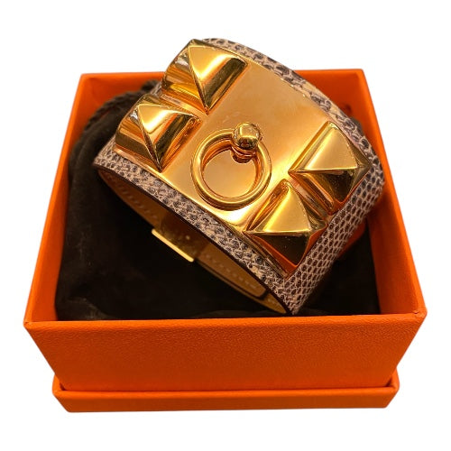 HERMÈS Collier de Chien Lizard Skin Leather Cuff Bracelet