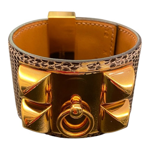 HERMÈS Collier de Chien Lizard Skin Leather Cuff Bracelet
