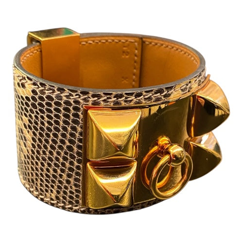 HERMÈS Collier de Chien Lizard Skin Leather Cuff Bracelet