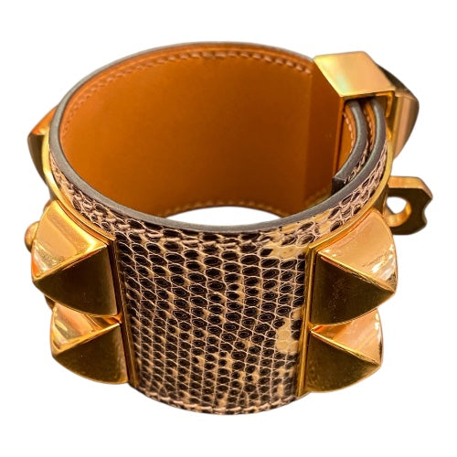HERMÈS Collier de Chien Lizard Skin Leather Cuff Bracelet