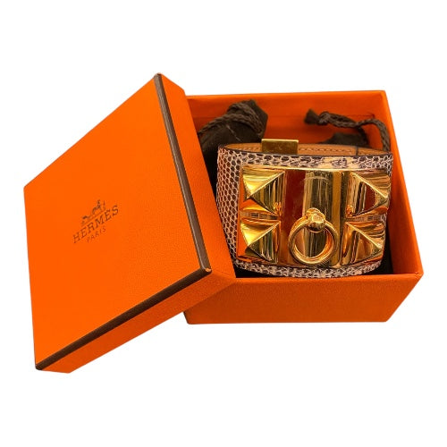 HERMÈS Collier de Chien Lizard Skin Leather Cuff Bracelet