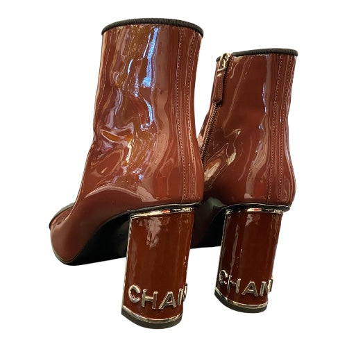 CHANEL Patent Leather Ankle Boots Size 40 C