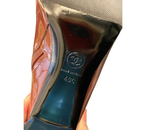 CHANEL Patent Leather Ankle Boots Size 40 C