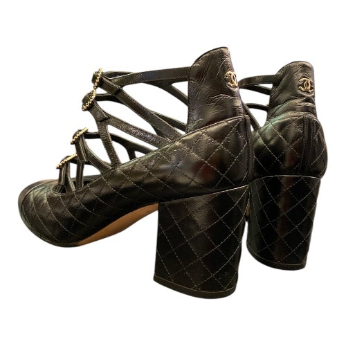 CHANEL Leather Mary Jane Heels Black Size 40 C