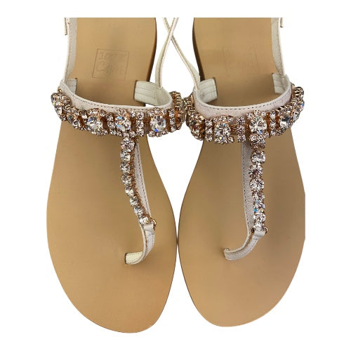 100% CAPRI Crystal Embellished T-Strap Sandals Size 40