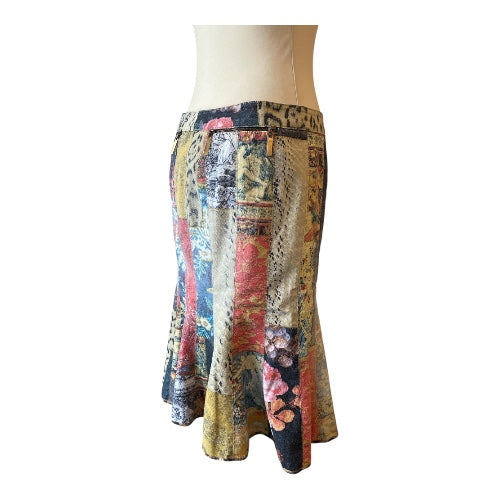 ROBERTO CAVALLI Patchwork Cotton Skirt Size M