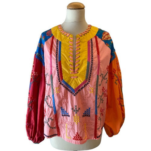 FARM Rio Color Block Embroidered Blouse Size S