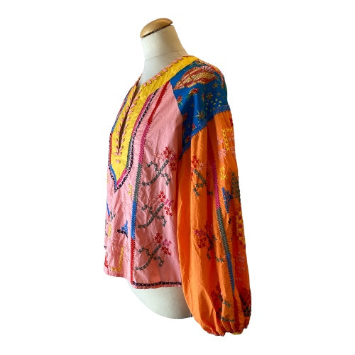 FARM Rio Color Block Embroidered Blouse Size S
