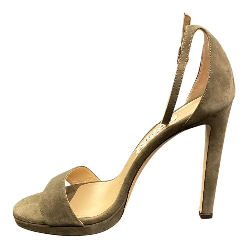 JIMMY CHOO Misty 120 Suede Sandals in Green Size 40