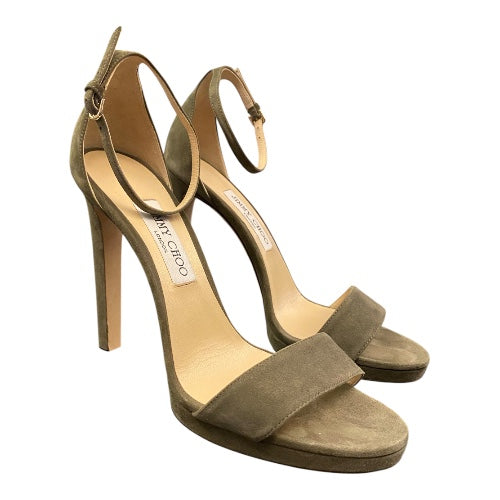 JIMMY CHOO Misty 120 Suede Sandals in Green Size 40
