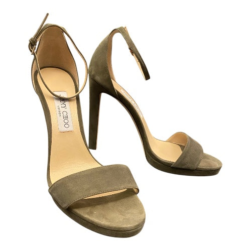 JIMMY CHOO Misty 120 Suede Sandals in Green Size 40