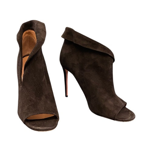 AQUAZZURA Black Suede Viola Ankle Boots Size 39,5