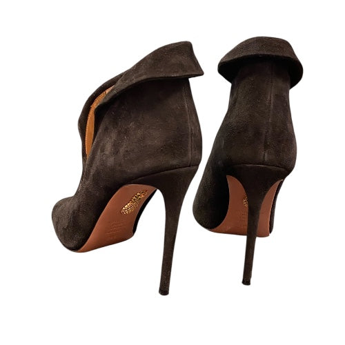 AQUAZZURA Black Suede Viola Ankle Boots Size 39,5