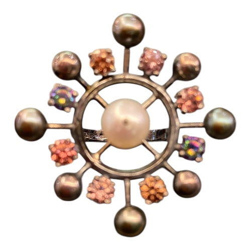 BOTTEGA VENETA Silver Crystals Pearls Ring