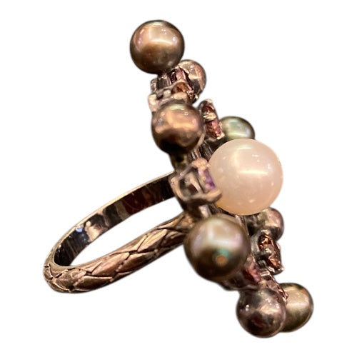 BOTTEGA VENETA Silver Crystals Pearls Ring