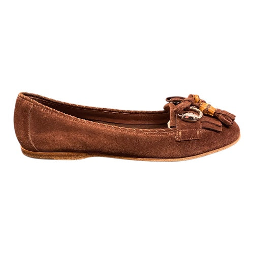 GUCCI Suede Horsebit Brown Loafers Size 37.5C