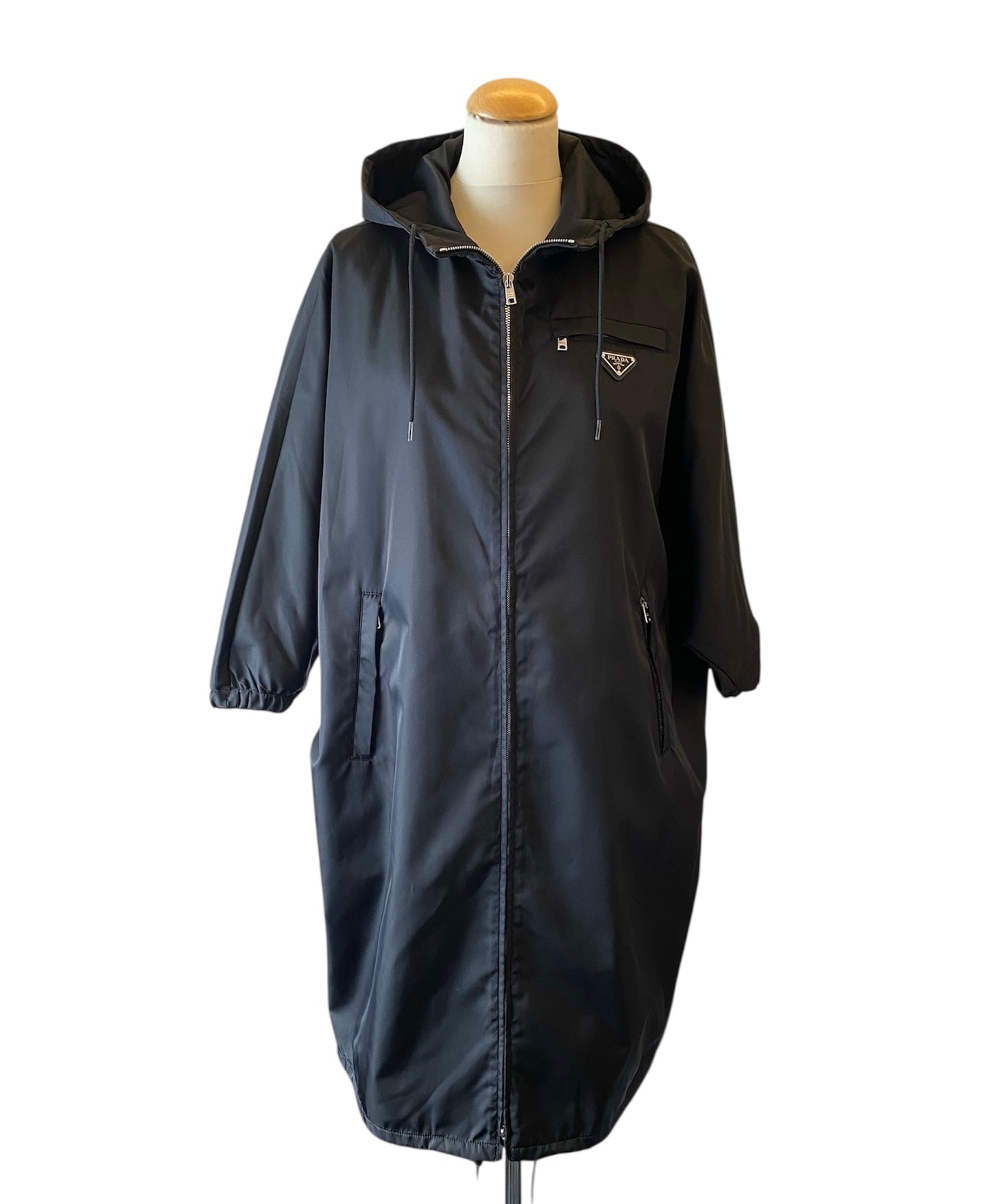 PRADA Re-Nylon Hooded Parka Coat Black Size 38