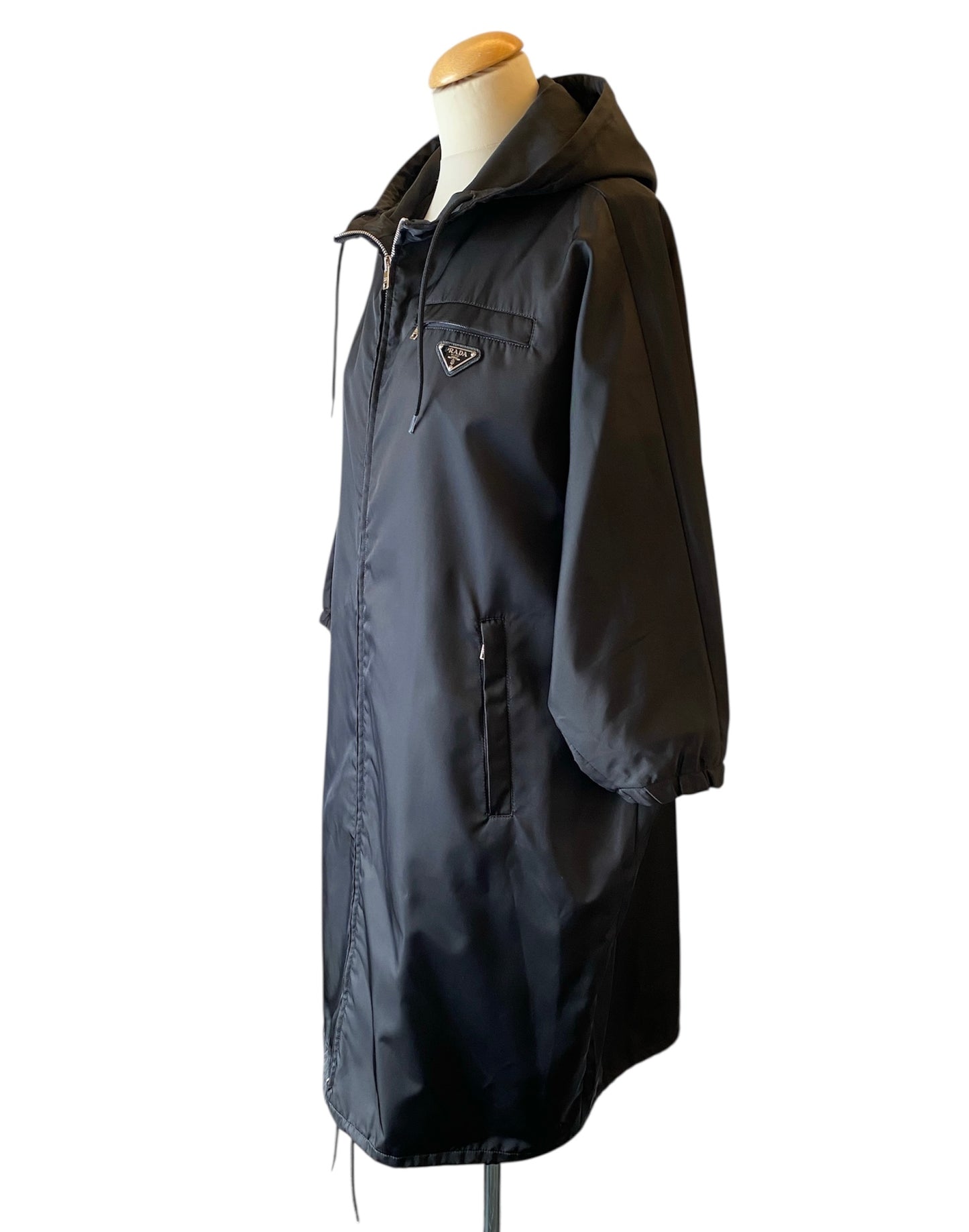 PRADA Re-Nylon Hooded Parka Coat Black Size 38