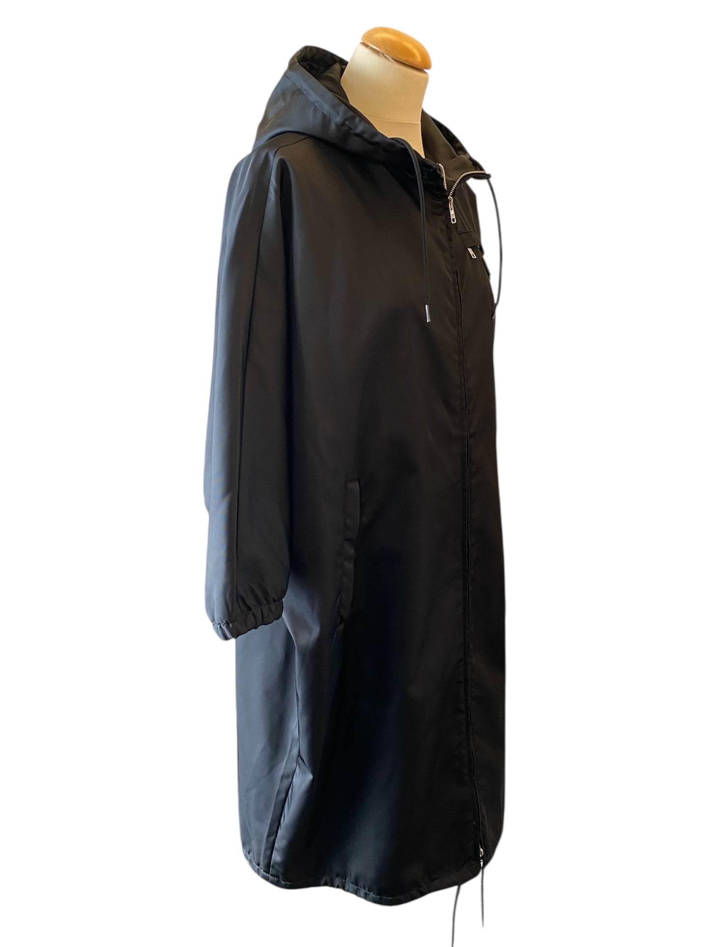 PRADA Re-Nylon Hooded Parka Coat Black Size 38