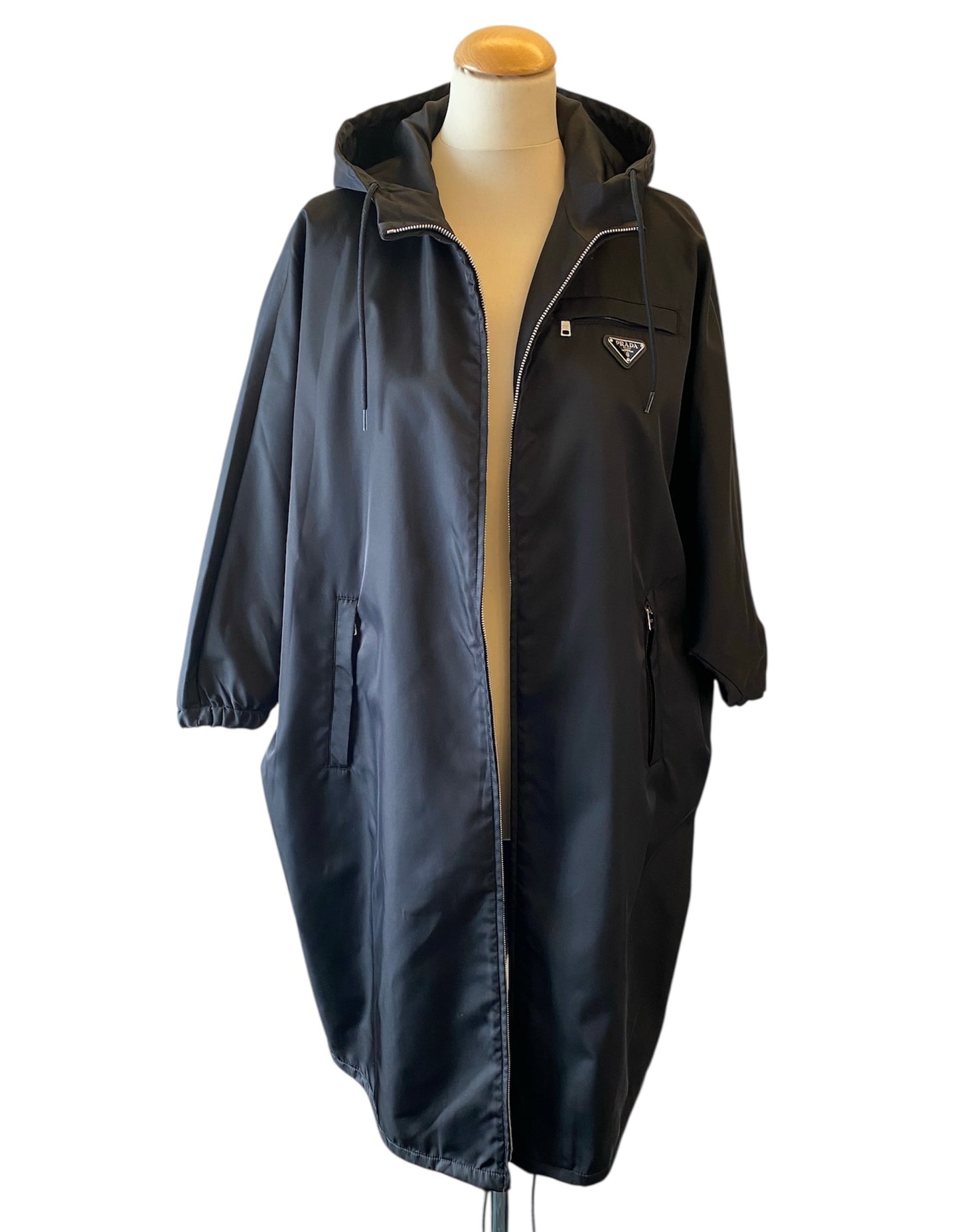 PRADA Re-Nylon Hooded Parka Coat Black Size 38