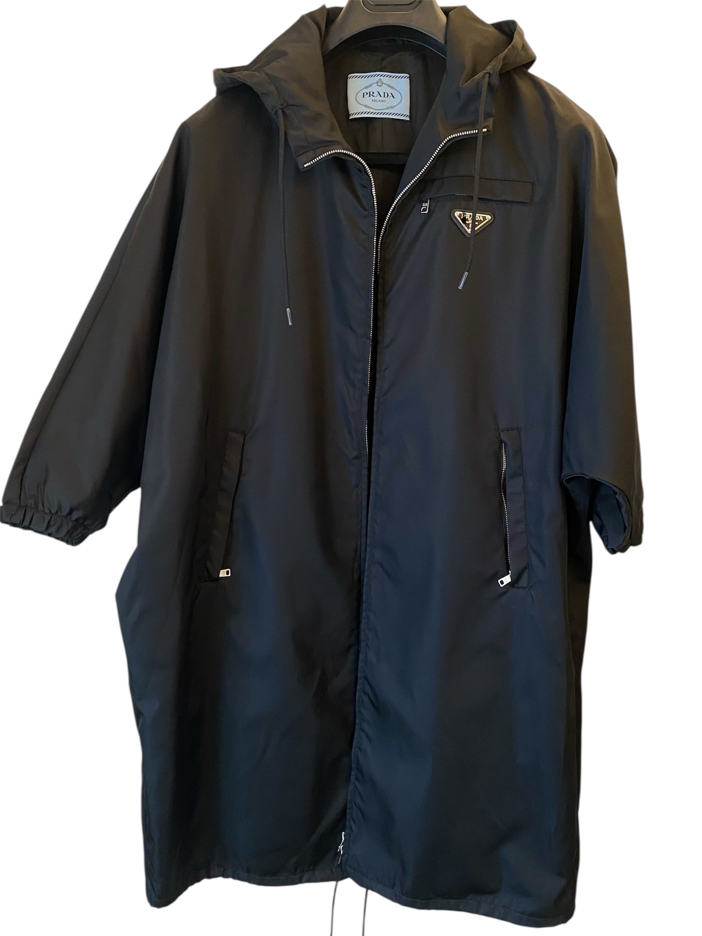PRADA Re-Nylon Hooded Parka Coat Black Size 38