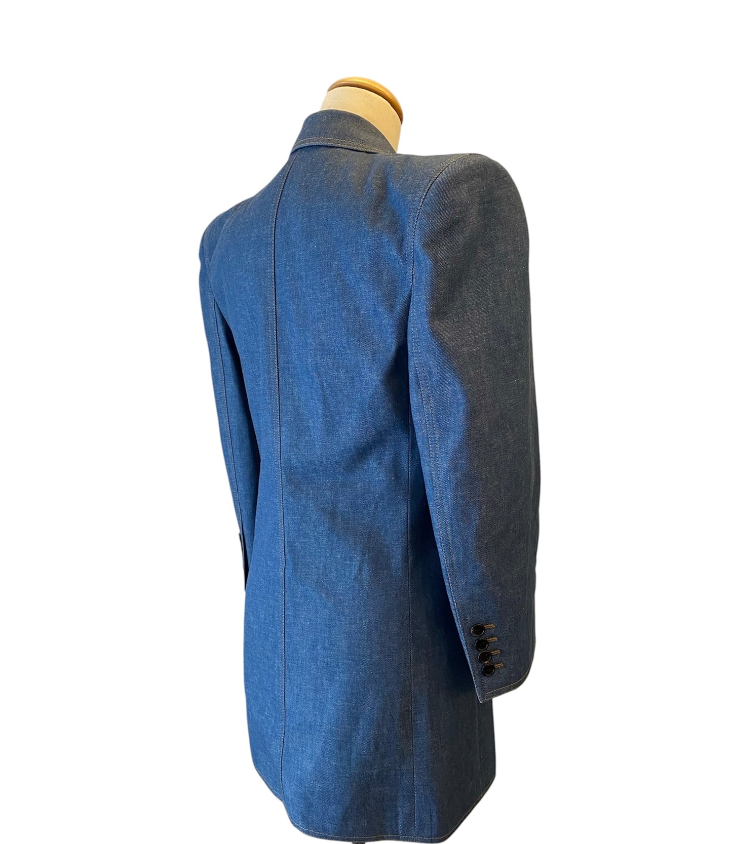 SAINT LAURENT 2022 Runway Blue Denim Power Shoulder Blazer Mini Dress Size Fr 36