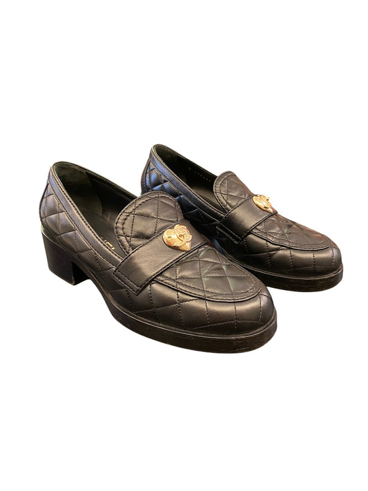 CHANEL Black Quilted Lambskin CC Heart Loafers Size 38