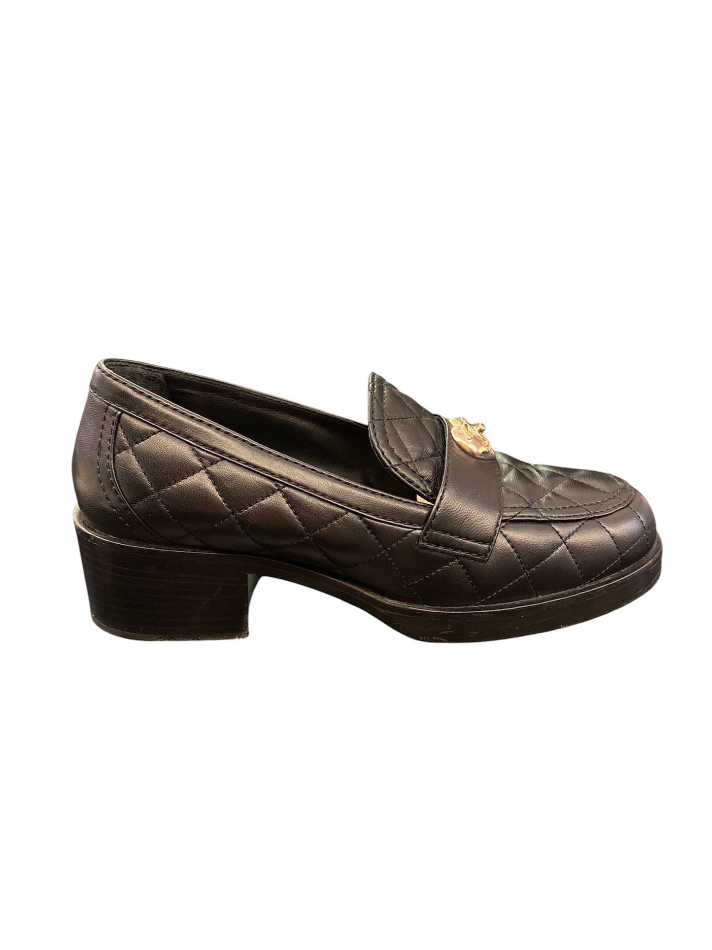 CHANEL Black Quilted Lambskin CC Heart Loafers Size 38