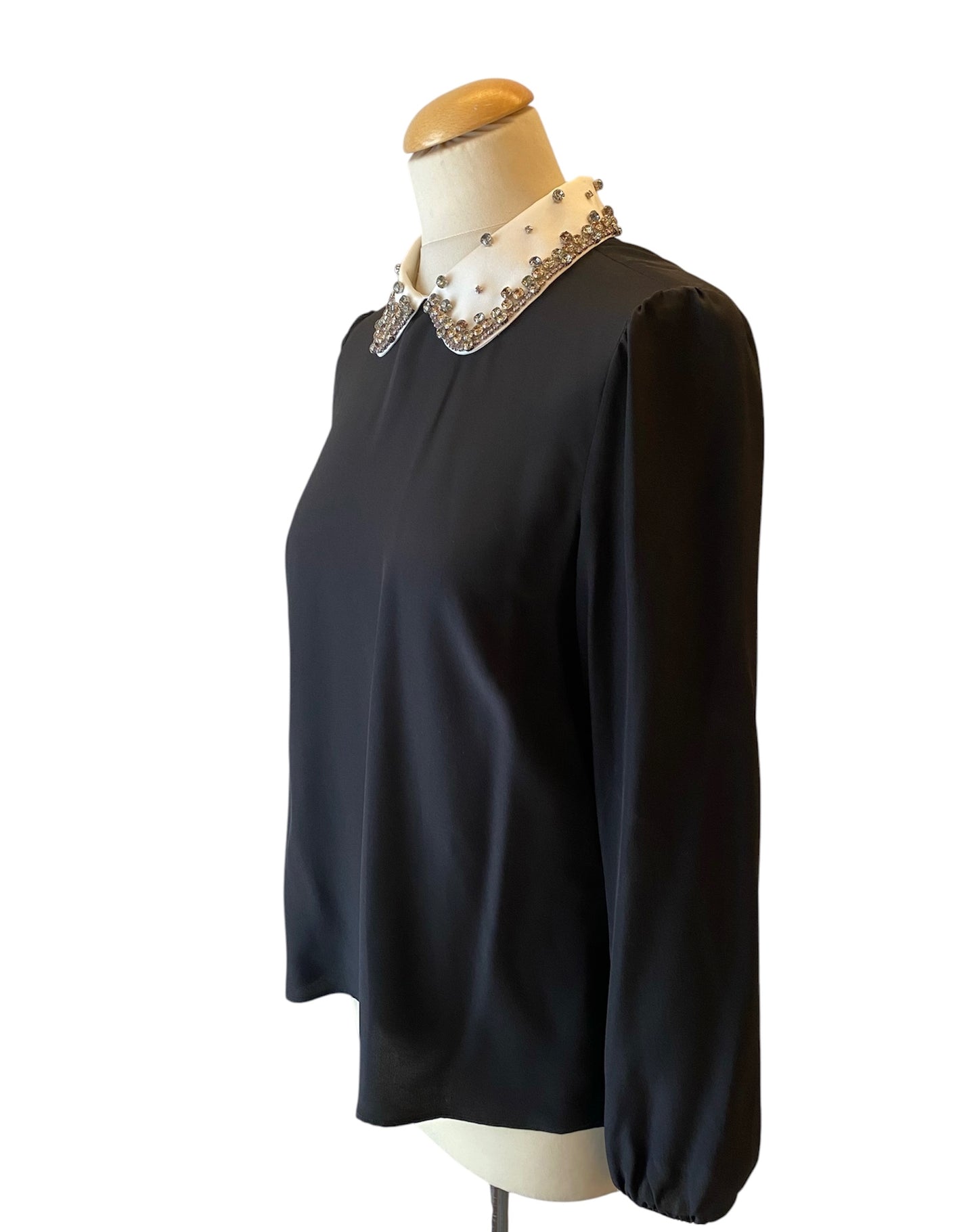 RED VALENTINO Crystal Collar Silk Blouse Black Size It 44