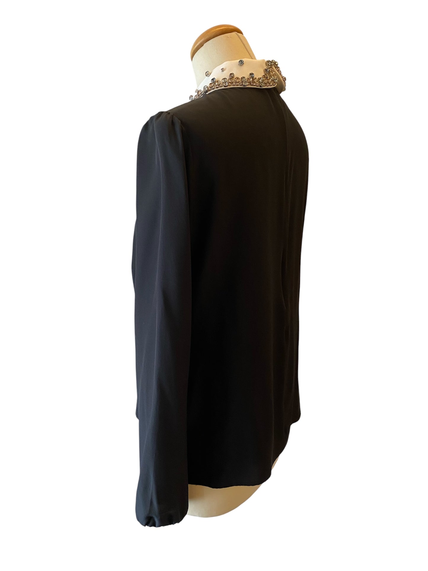 RED VALENTINO Crystal Collar Silk Blouse Black Size It 44