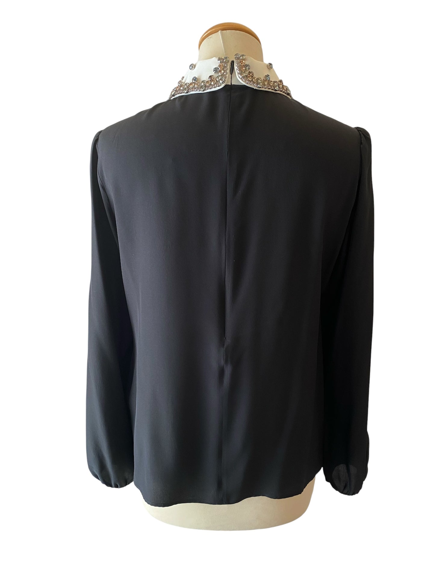RED VALENTINO Crystal Collar Silk Blouse Black Size It 44