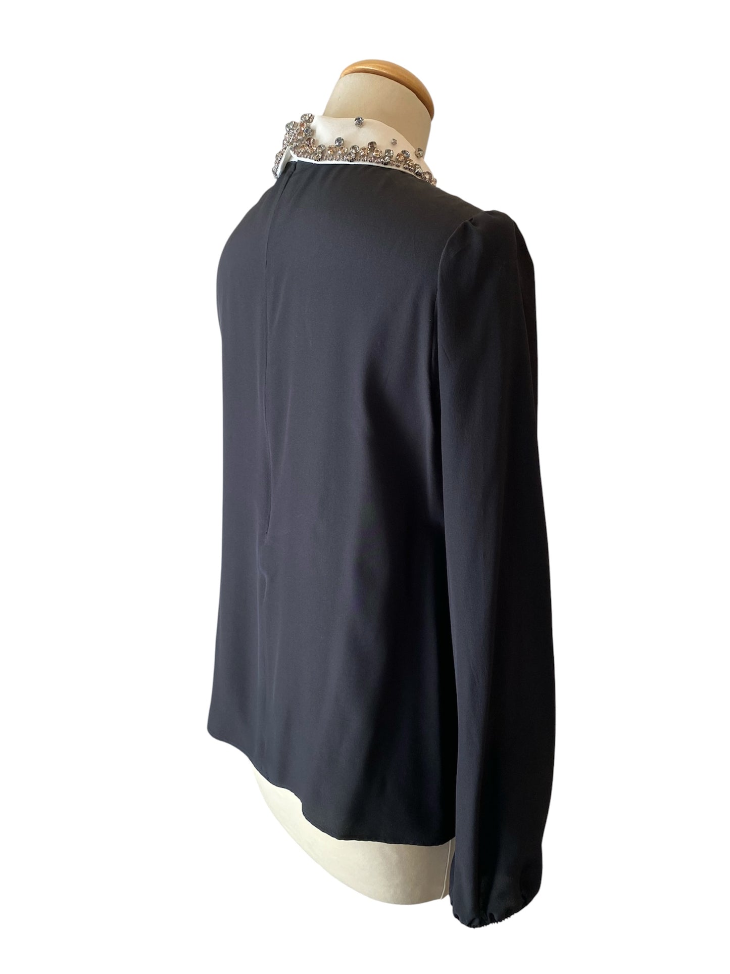 RED VALENTINO Crystal Collar Silk Blouse Black Size It 44