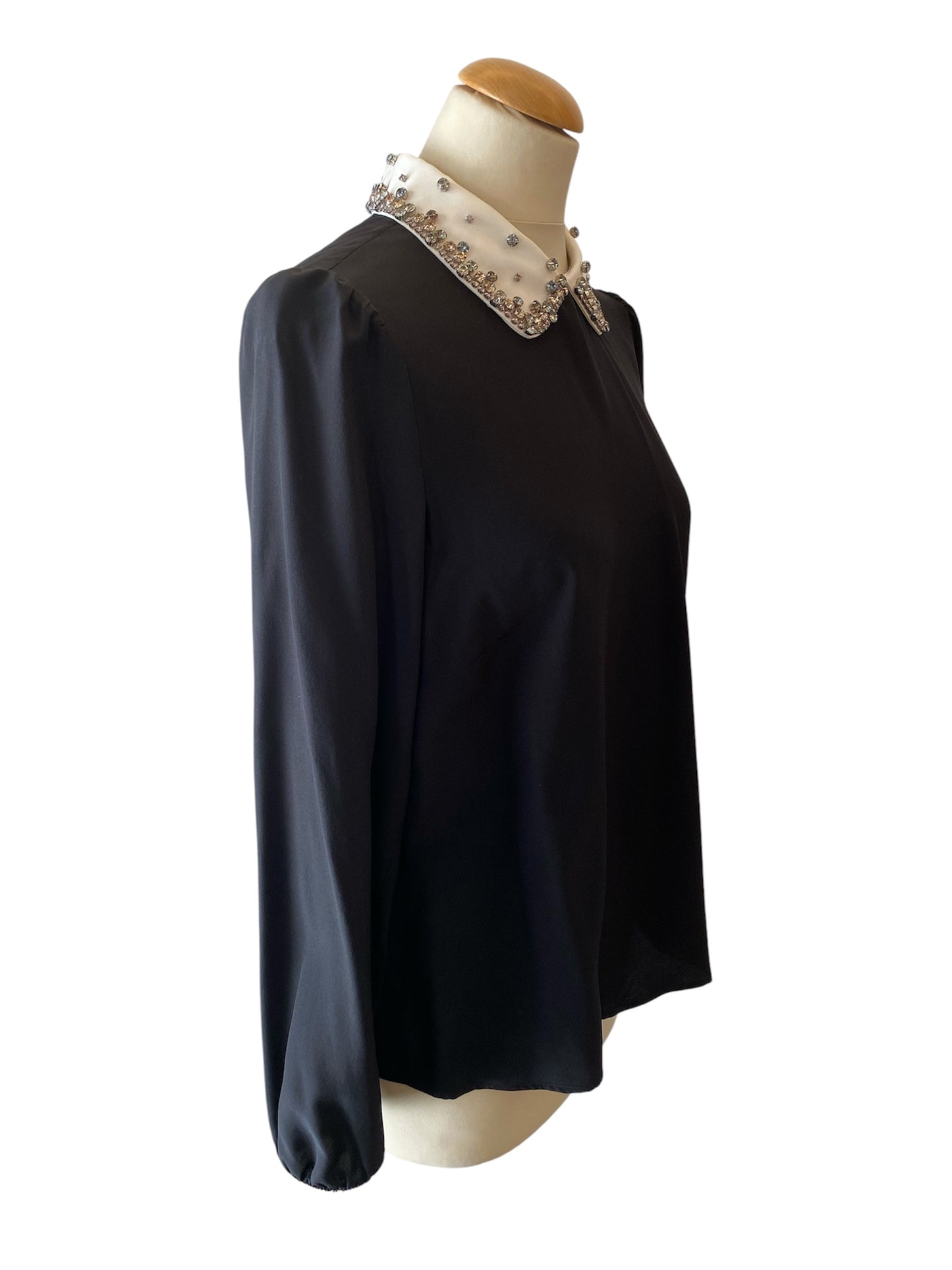 RED VALENTINO Crystal Collar Silk Blouse Black Size It 44