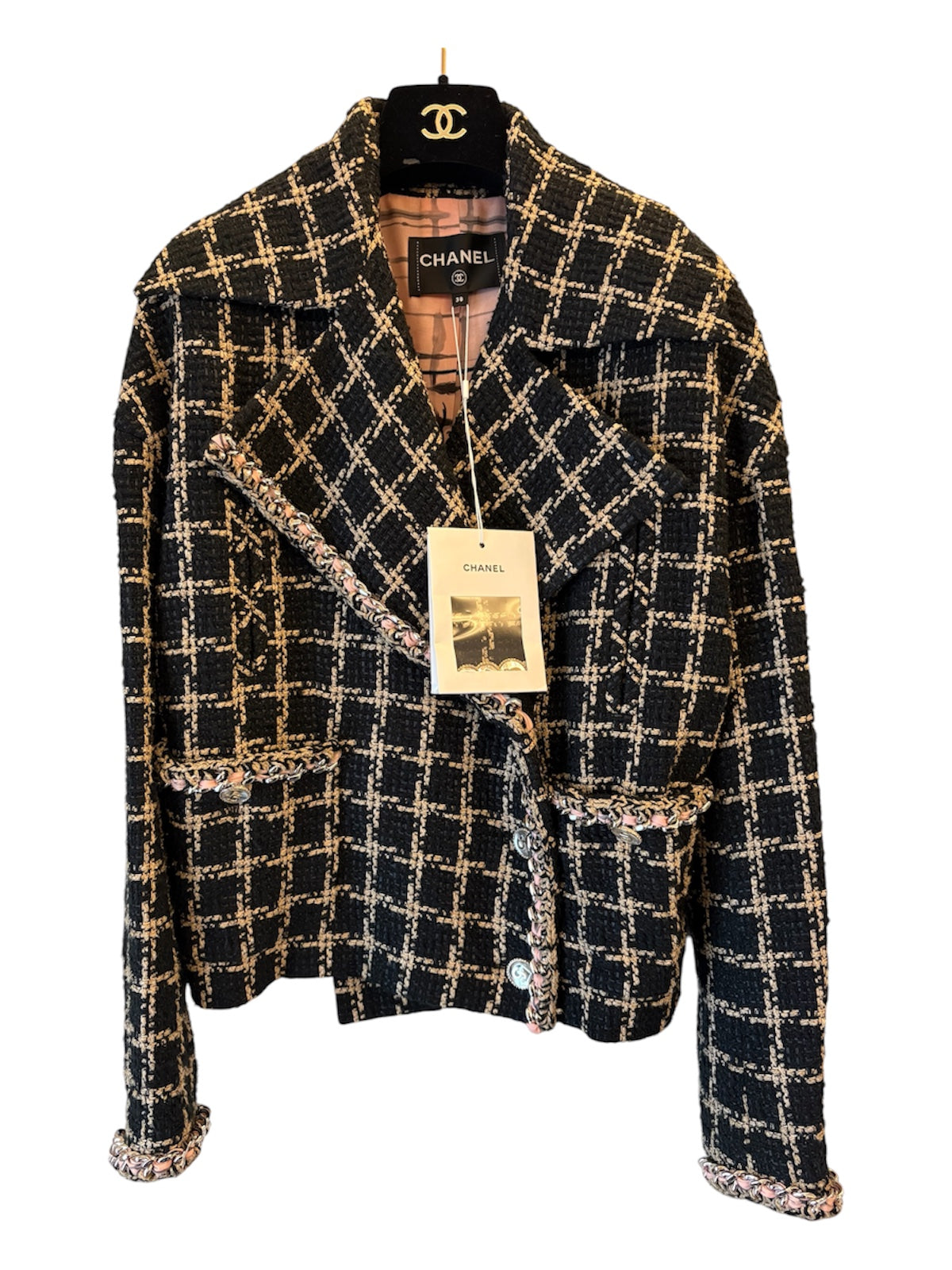 CHANEL Runway 21S Black & Beige Skirt Suit Size Fr 38
