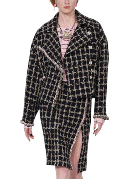 CHANEL Runway 21S Black & Beige Skirt Suit Size Fr 38