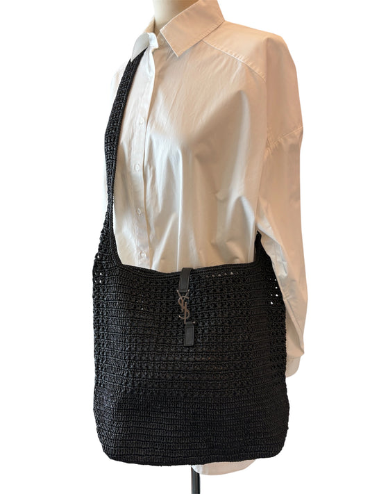 SAINT LAURENT LE 5 À 7 Medium Tote in Raffia - Black
