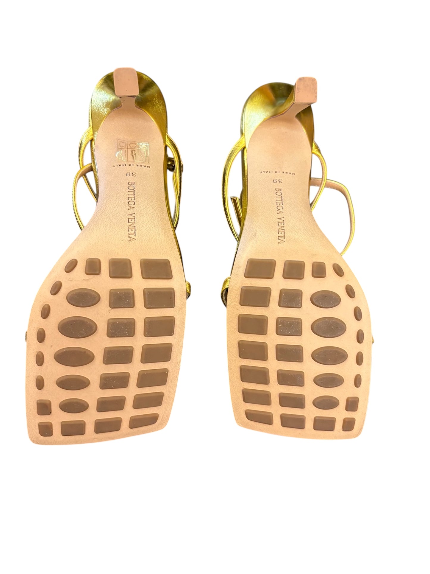 BOTTEGA VENETA Gold Metalic Leather Sandals Size 39