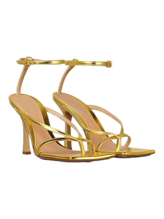 BOTTEGA VENETA Gold Metalic Leather Sandals Size 39
