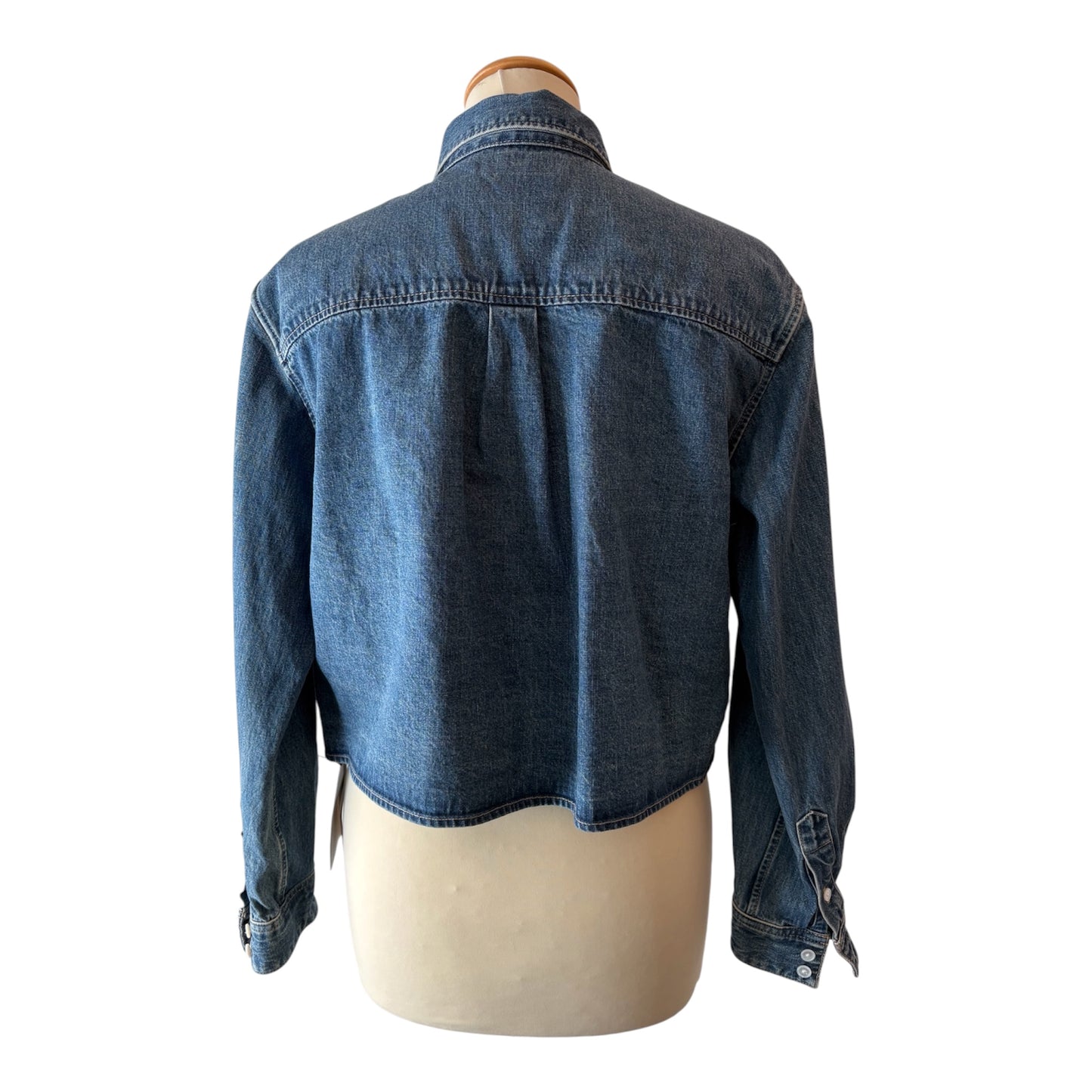 CELINE Short Shirt with Triomphe Embroidery in Denim Size S