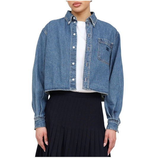 CELINE Short Shirt with Triomphe Embroidery in Denim Size S
